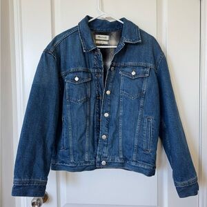 Madewell Boxy Crop Flannel Lined Denim Jacket | M